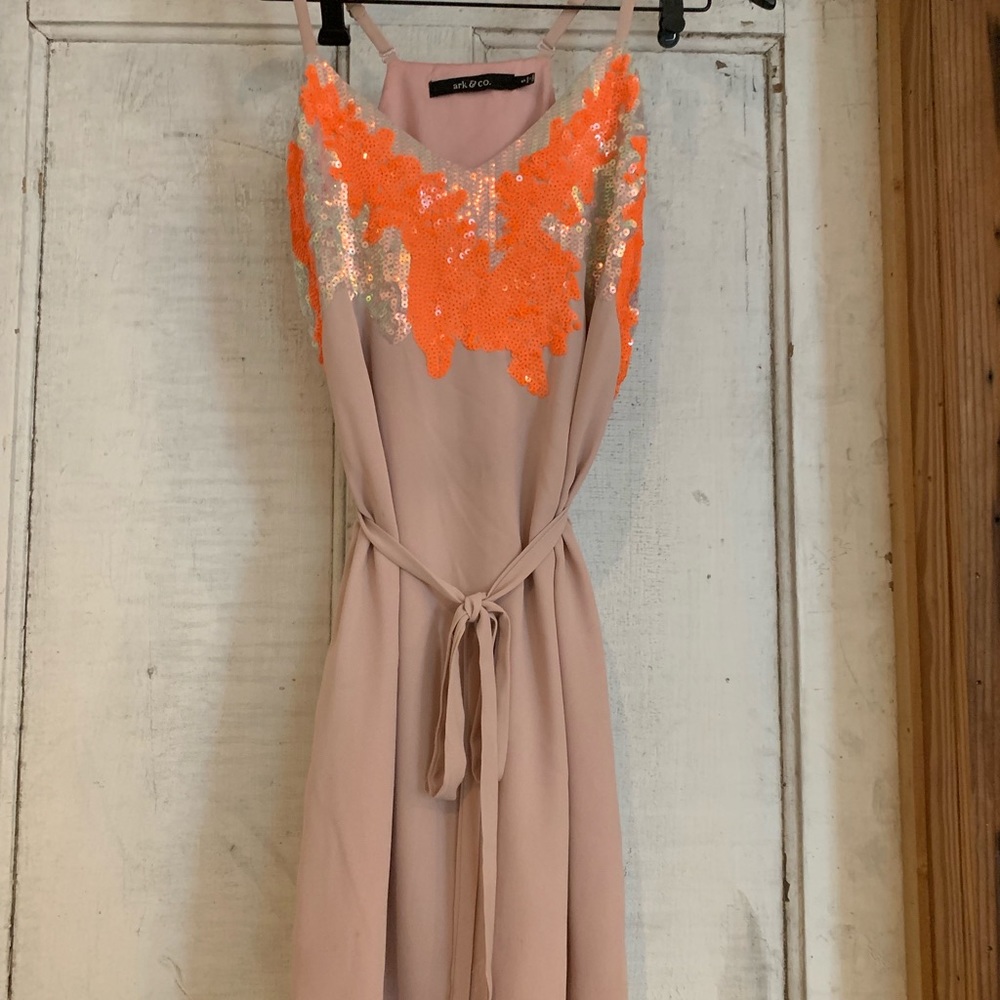 Distrust pink + neon orange sequin dress!